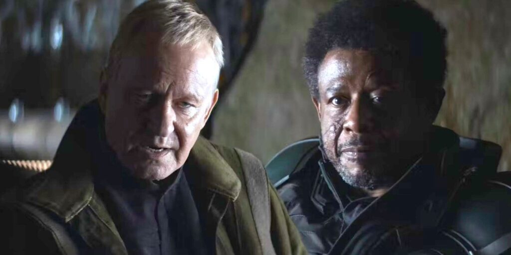 Stellan Skarsgård as Luthen and Forrest Whitaker as Saw in Andor