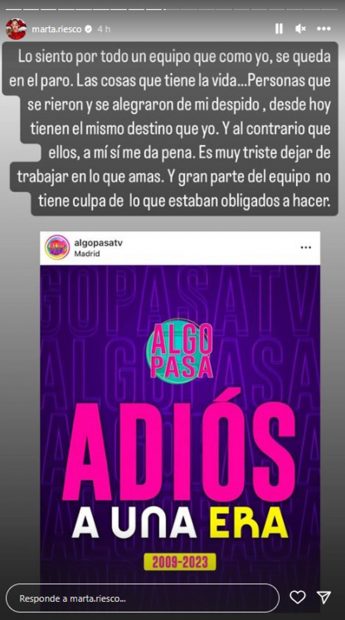 Storie de Marta Riesco hablando sobre 'Sálvame'. / Telecinco