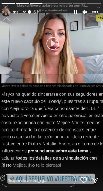 Storie de Mayka Rivera en Mtmad. / Instagram