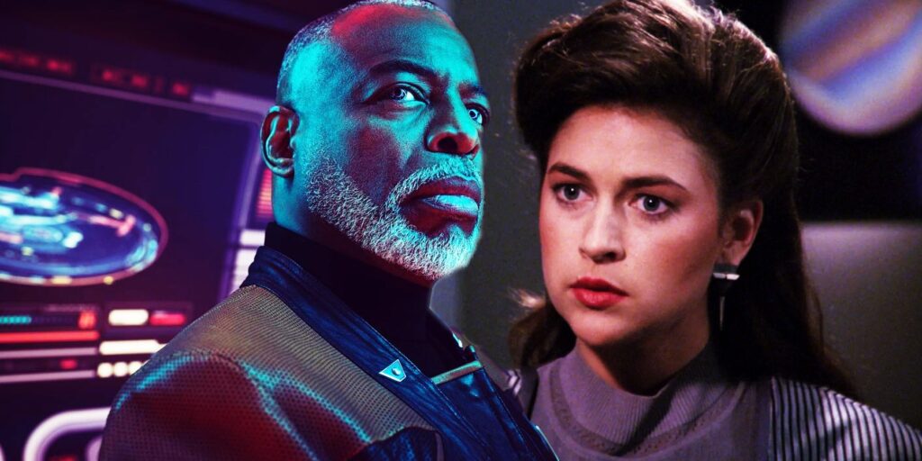 LeVar Burton as Geordi La Forge and Susan Gibney as Dr. Leah Brahms