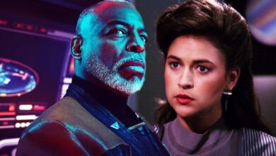 LeVar Burton as Geordi La Forge and Susan Gibney as Dr. Leah Brahms