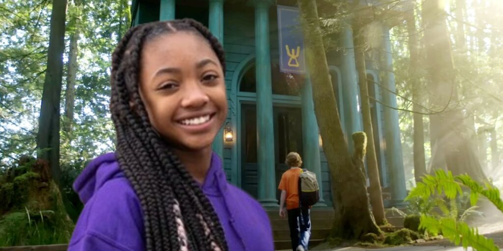 Custom image of Leah Sava Jeffries and Percy Jackson walking into a temple.