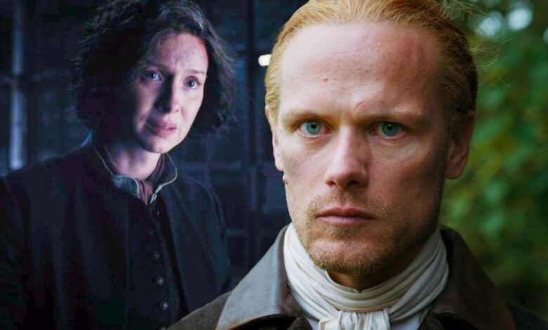 Caitríona Balfe as Claire Fraser and Sam Heughan as Jamie Fraser in Outlander season 7-1
