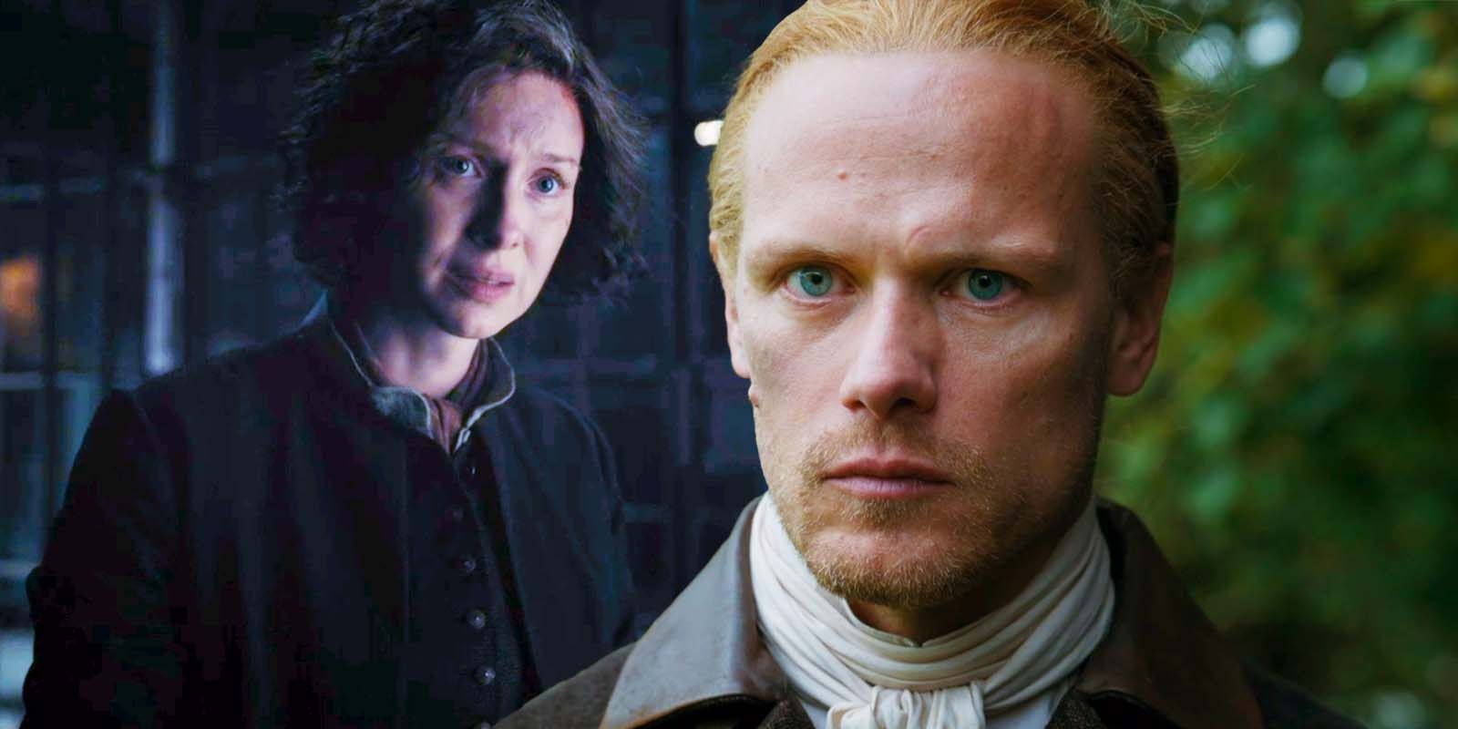 Caitríona Balfe as Claire Fraser and Sam Heughan as Jamie Fraser in Outlander season 7-1