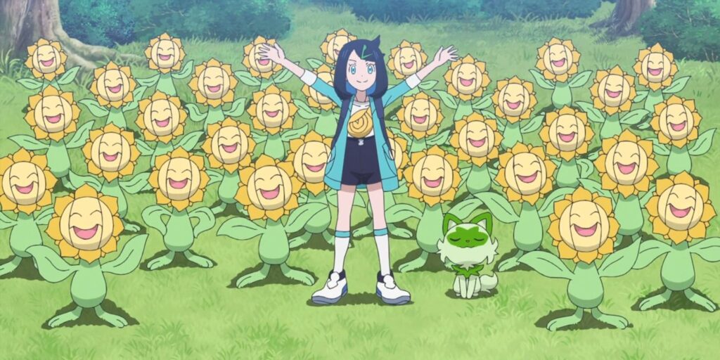 Pokemon Horizons: Liko's successful Sunflora hunt.