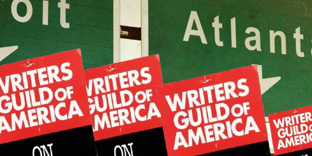 WGA Strike Posters in Front of BMF Poster