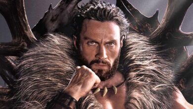Aaron Taylor-Johnson as Kraven the Hunter in official poster from the movie.