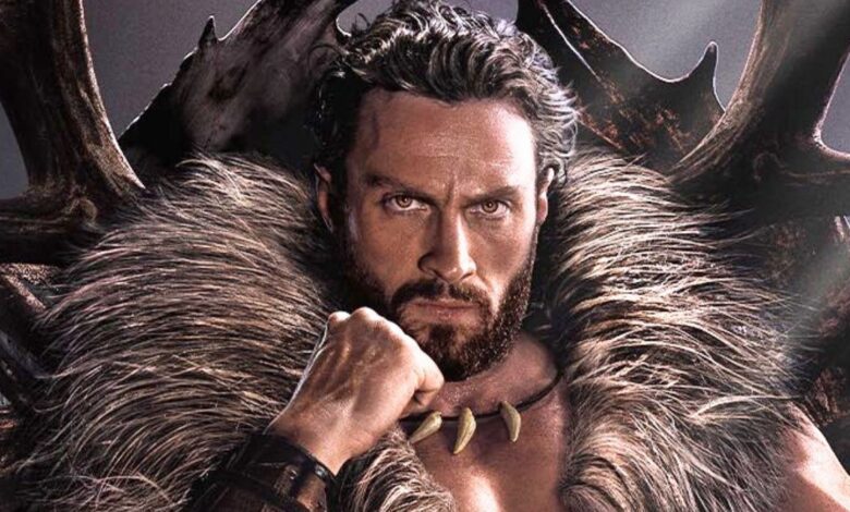 Aaron Taylor-Johnson as Kraven the Hunter in official poster from the movie.