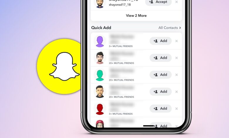 The Snapchat Quick Add screen showing mutual friends