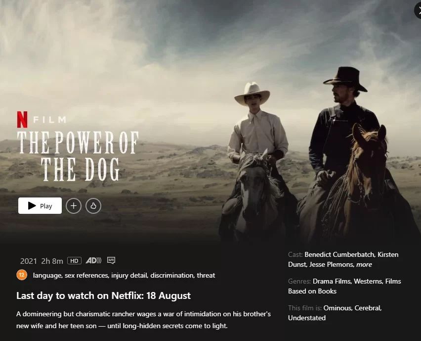 ultimo dia para ver el poder del perro en netflix ultimo dia para ver el poder del perro en netflix