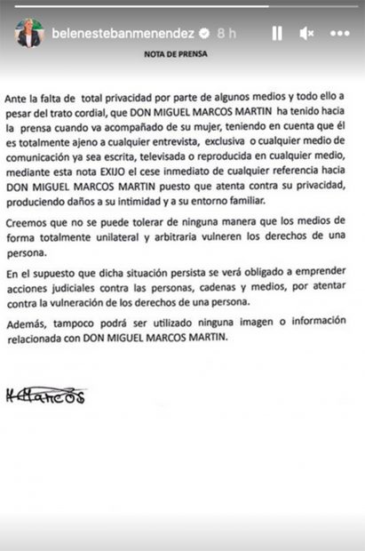 Comunicado de Belén Esteban publicado en Instagram / Redes sociales