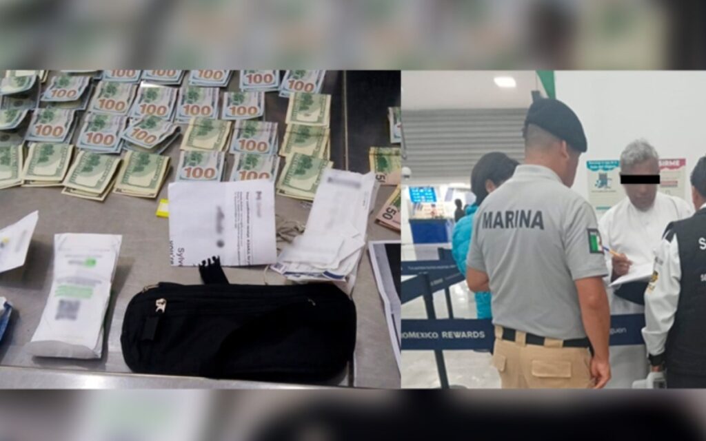 Hallan cangurera con 5 mil dólares en la T1 del AICM y la devuelven a su dueño