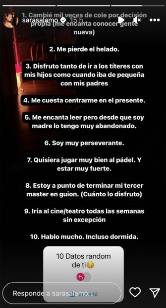 Curiosidades de Sara Sálamo / Instagram