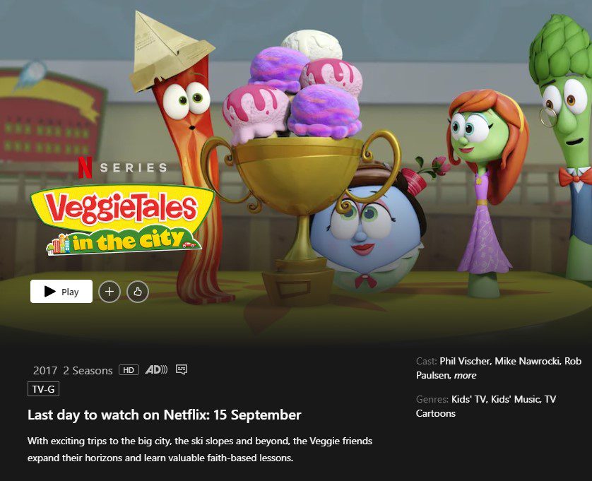 veggietales en la ciudad fecha de eliminación de netflix