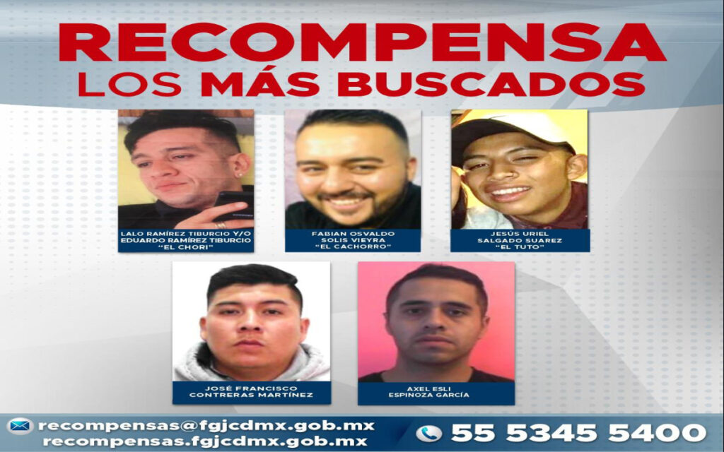 Fiscalía CDMX ofrece recompensas de hasta 5 mdp por delincuentes más buscados