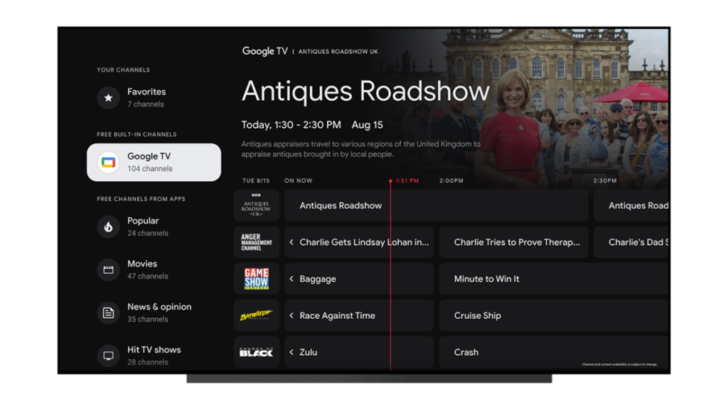Google TV agrega 25 canales gratuitos más e integración con NFL Sunday Ticket