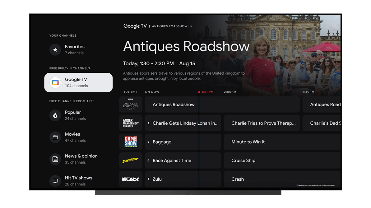 Google TV agrega 25 canales gratuitos más e integración con NFL Sunday Ticket