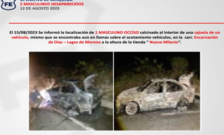 Hallan restos humanos en auto de los 5 desaparecidos en Lagos de Moreno