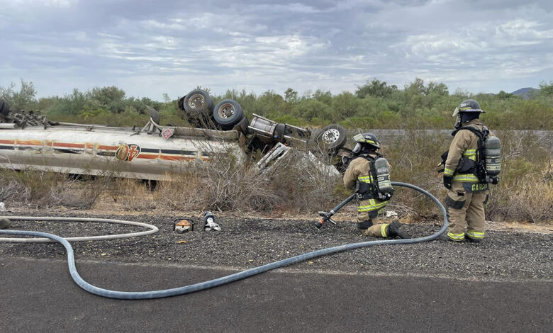 derrame de 8,000 galones de diésel en la I-10 tras accidente de semirremolque en Tonopah