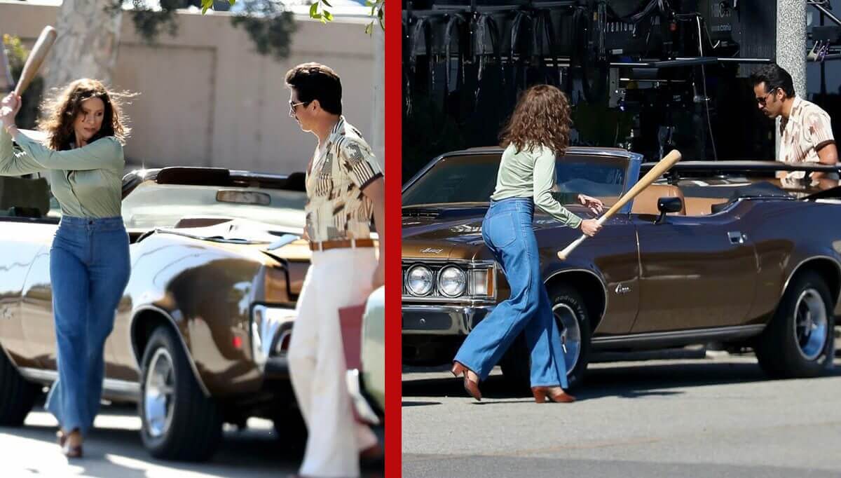 griselda empuñando un murciélago filmando california netflix