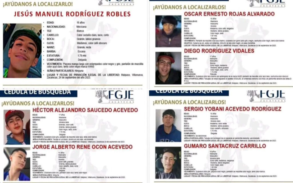 Secuestran y desaparecen a 7 jóvenes en Malpaso, Zacatecas