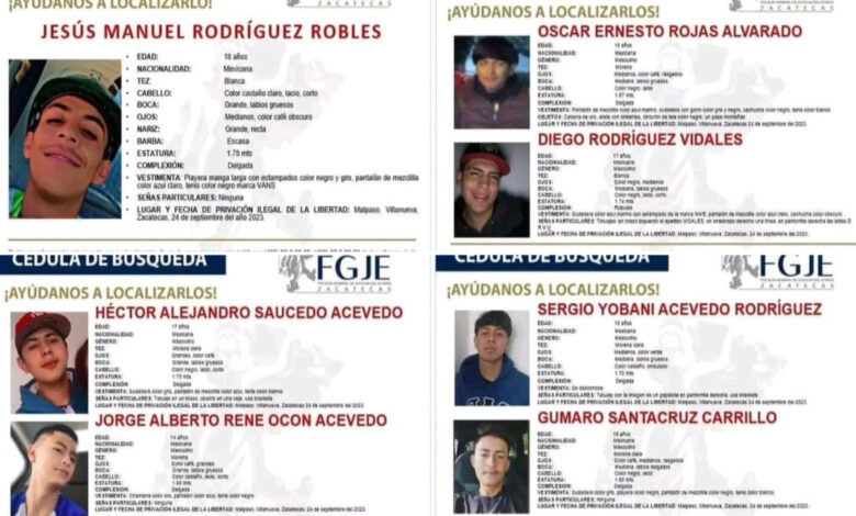 Secuestran y desaparecen a 7 jóvenes en Malpaso, Zacatecas