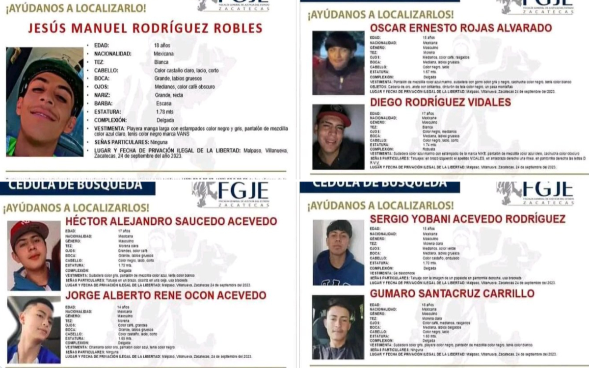 Secuestran y desaparecen a 7 jóvenes en Malpaso, Zacatecas