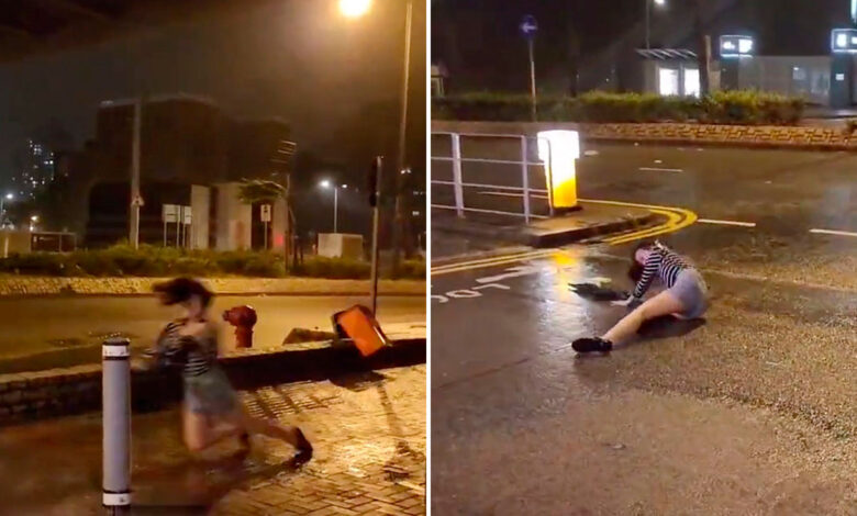 Video | Supertifón Saola arrastra a mujer por calles de Hong Kong