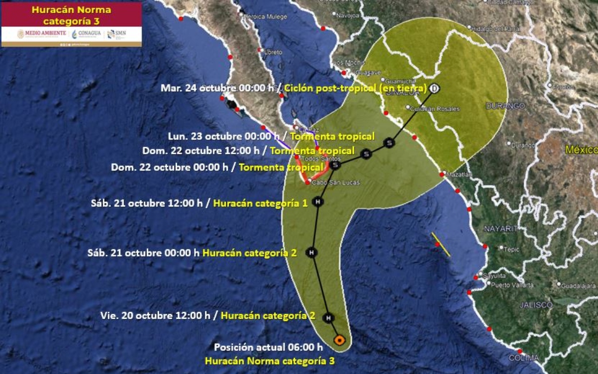 Huracán ‘Norma’ se degrada a categoría 3 cerca de BCS