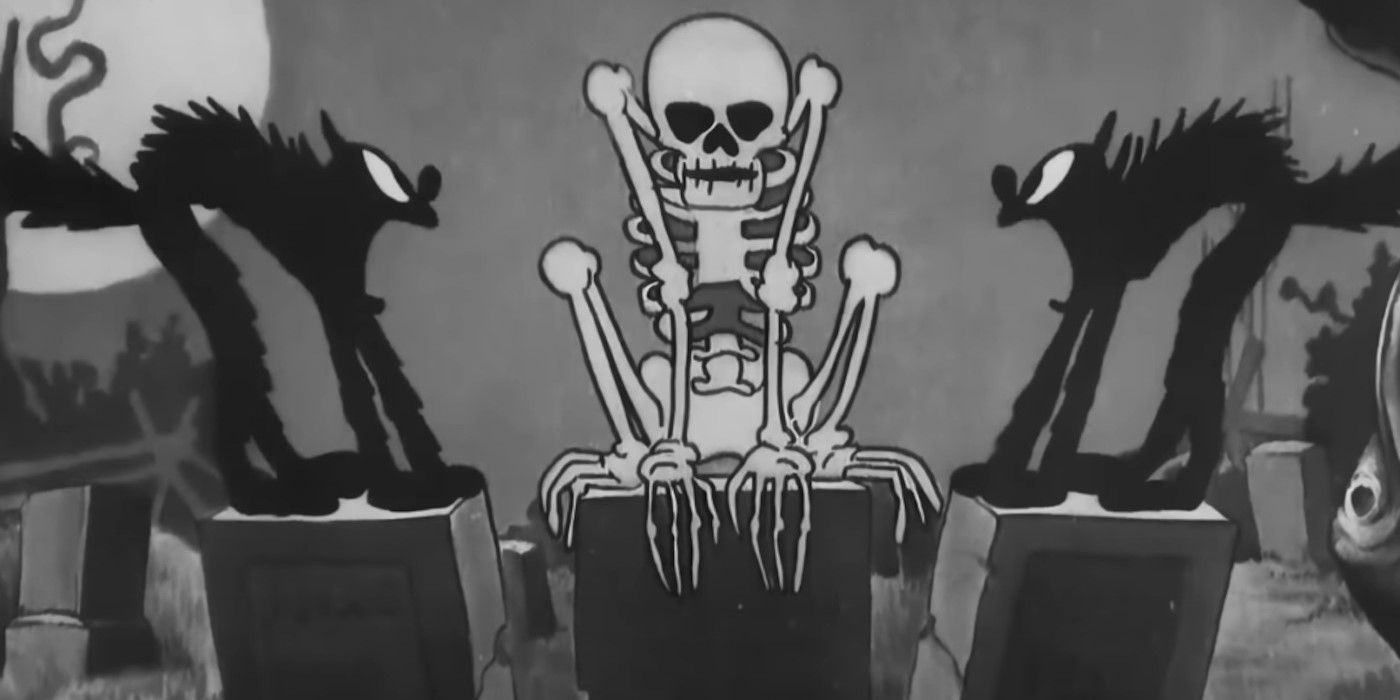 Esqueleto entre dos gatos en The Skeleton Dance