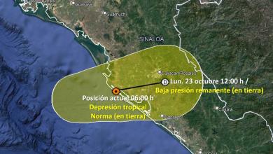 'Norma' toca tierra otra vez, ahora como depresión tropical