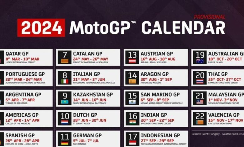 Oficial: Así es el calendario de MotoGP para 2024, con récord de carreras y 4 citas en España
