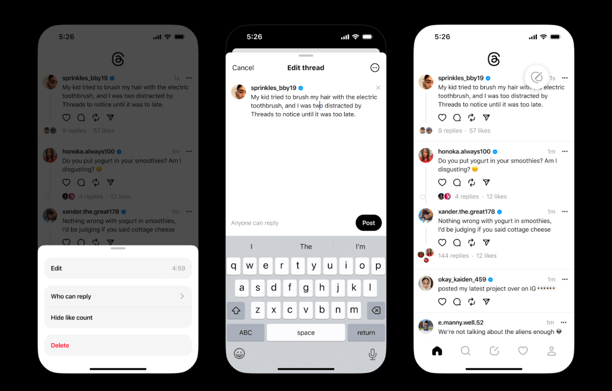 Threads está implementando un botón de edición y no está bloqueado detrás de un muro de pago