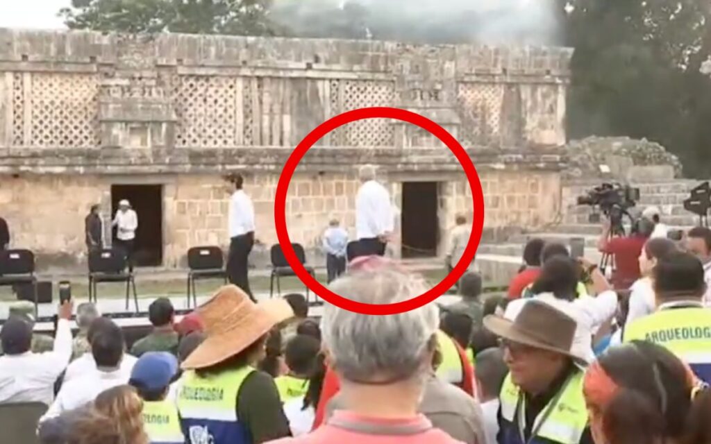 Videos | Cortocircuito se registra durante evento de AMLO en zona arqueológica de Uxmal