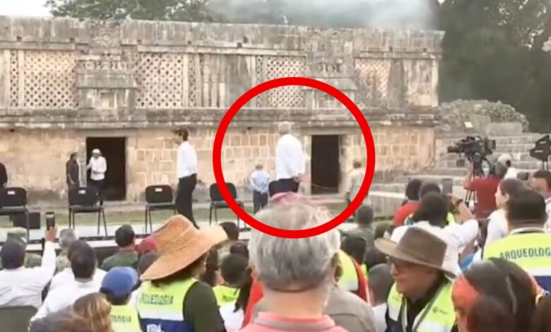Videos | Cortocircuito se registra durante evento de AMLO en zona arqueológica de Uxmal