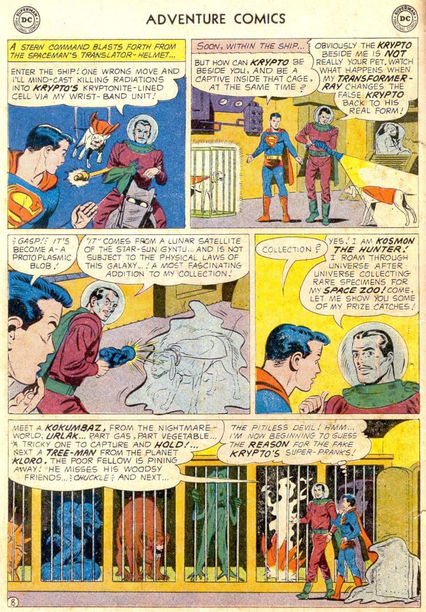 Adventure Comics #266, Clark conoce al Space-Hunter, que tiene cautivo a Krypto