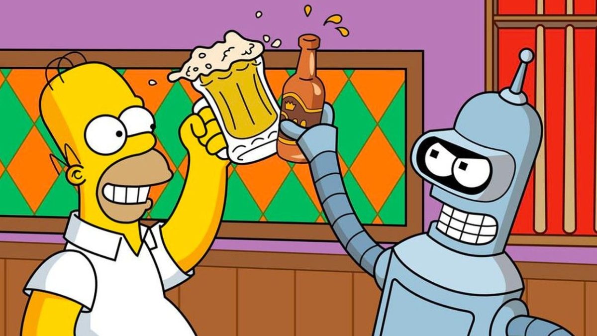 Homer Simpson y Bender se mezclan en un solo borracho en un arte extraño