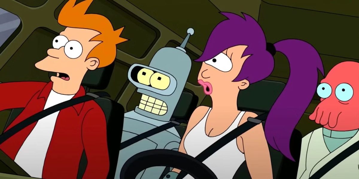 Futurama characters in car