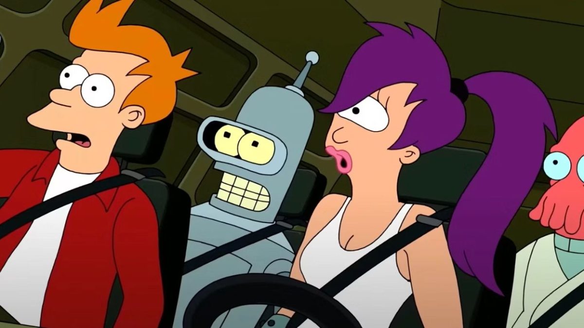 Futurama characters in car