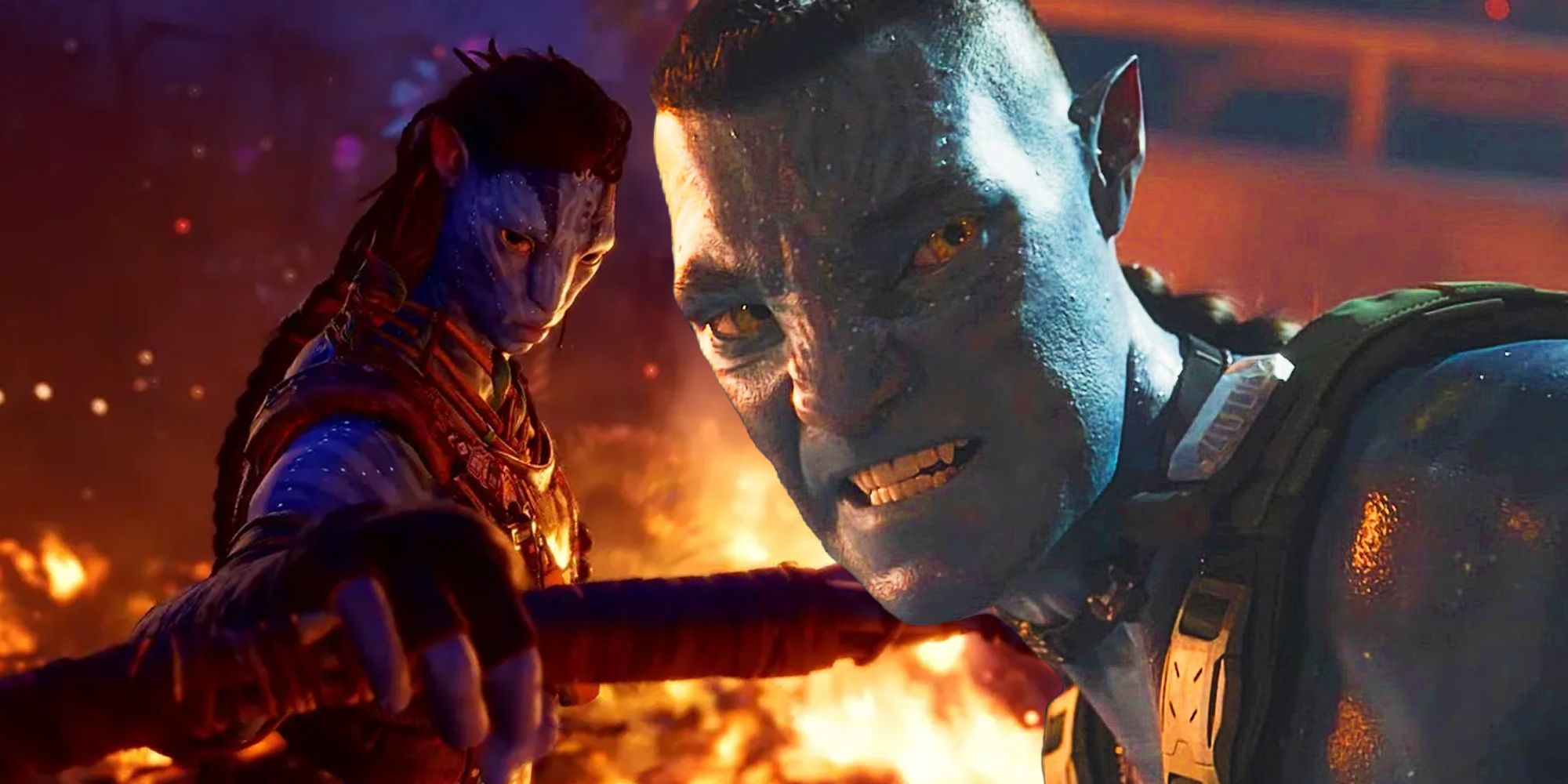 Avatar: Fronteras del protagonista Na'vi de Pandora con Quaritch de Avatar: El Camino del Agua