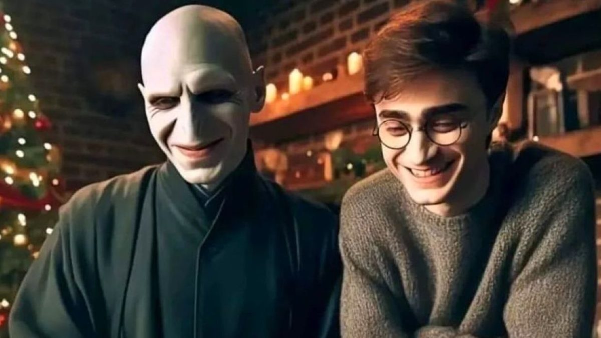 Harry Potter y Voldemort son mejores amigos inquietantemente dulces en imágenes de arte navideño
