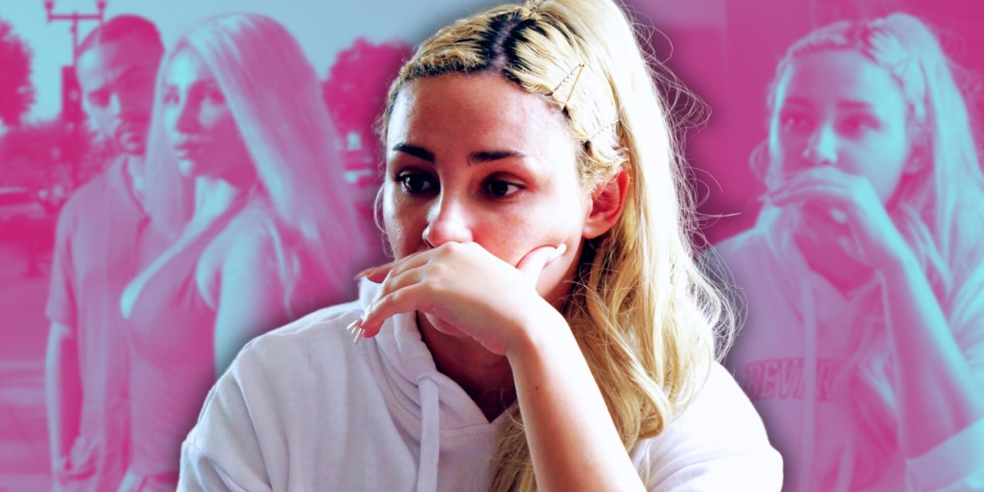 Montaje de Sophie Sierra de 90 Day Fiance con fondo rosa