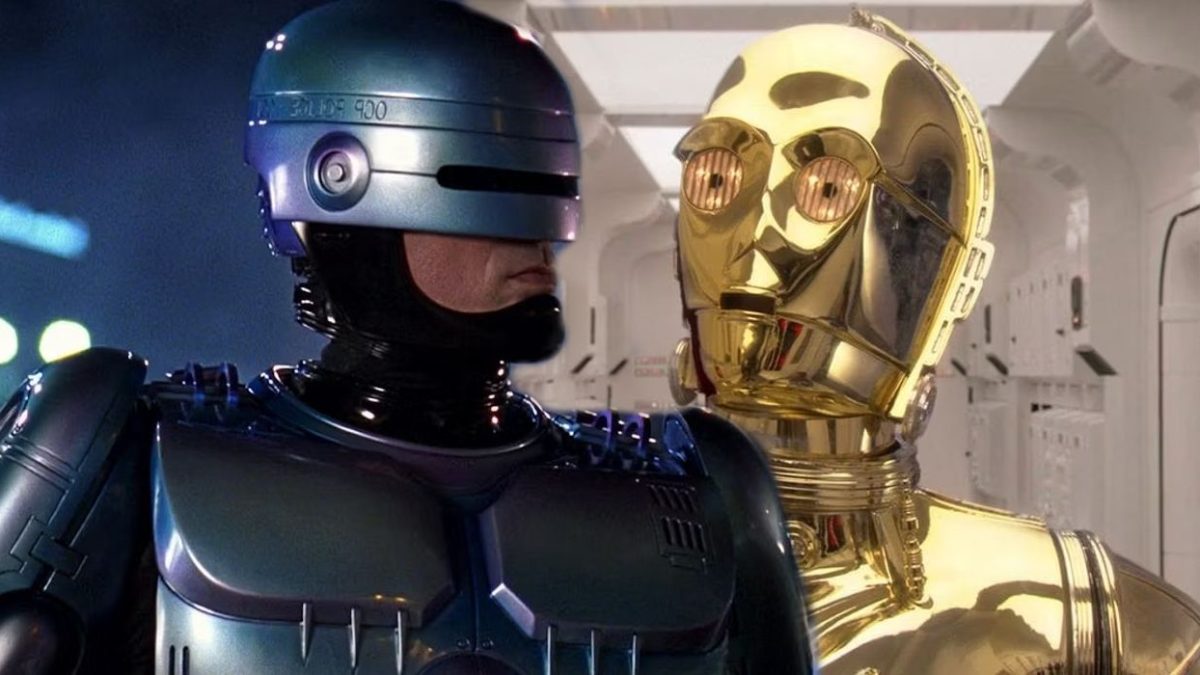 Robocop y C-3PO posan para una foto de embarazo en una pareja inesperada