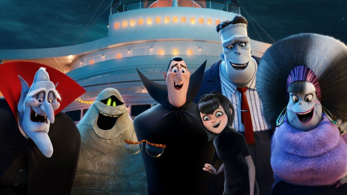 Hotel Transylvania 3 characters smile at the camera.