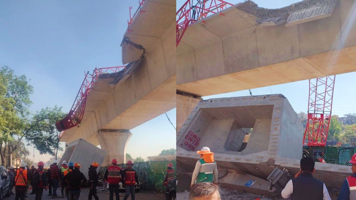 Maniobra errada de grúa provoca caía de dovela en Tren México-Toluca | Video