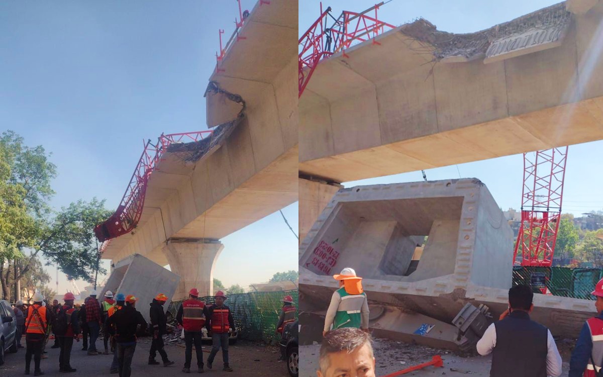 Maniobra errada de grúa provoca caía de dovela en Tren México-Toluca | Video