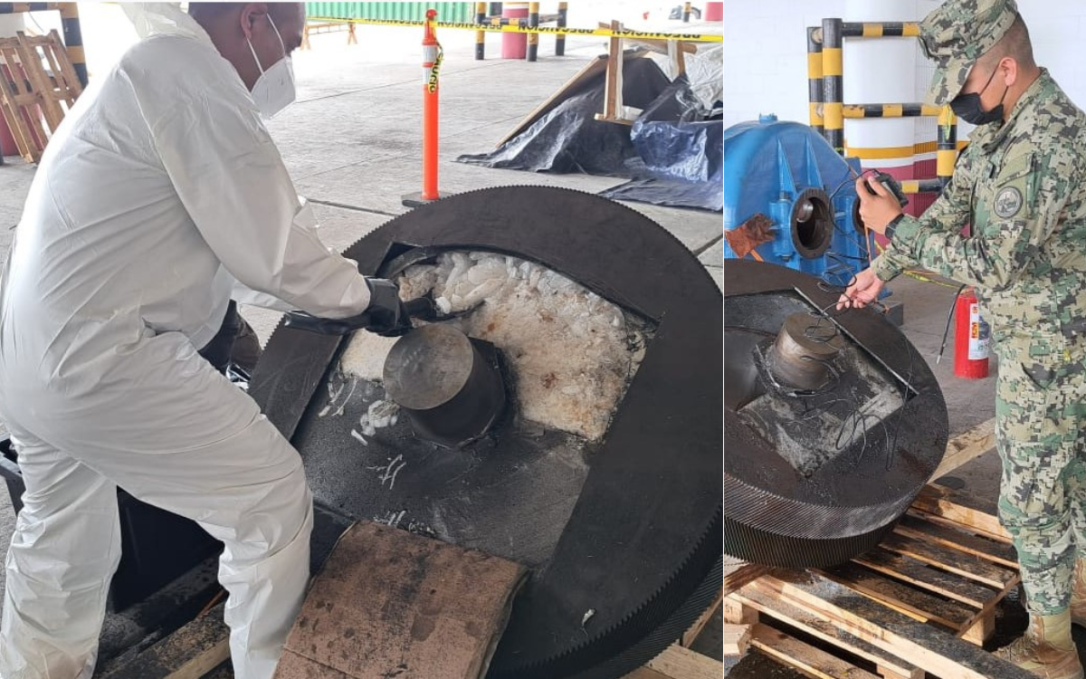 Marina asegura más de 80 kilos de metanfetamina dentro de caja de engrane en Veracruz | Video