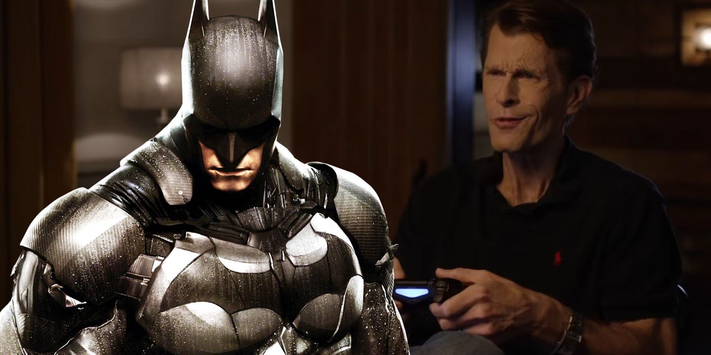 Kevin Conroy interpretando a Batman: Arkham Knight, superpuesto con una imagen promocional de Batman.
