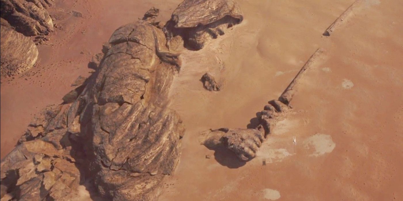 Estatua Jedi caída en Jedha Rogue One, una historia de Star Wars