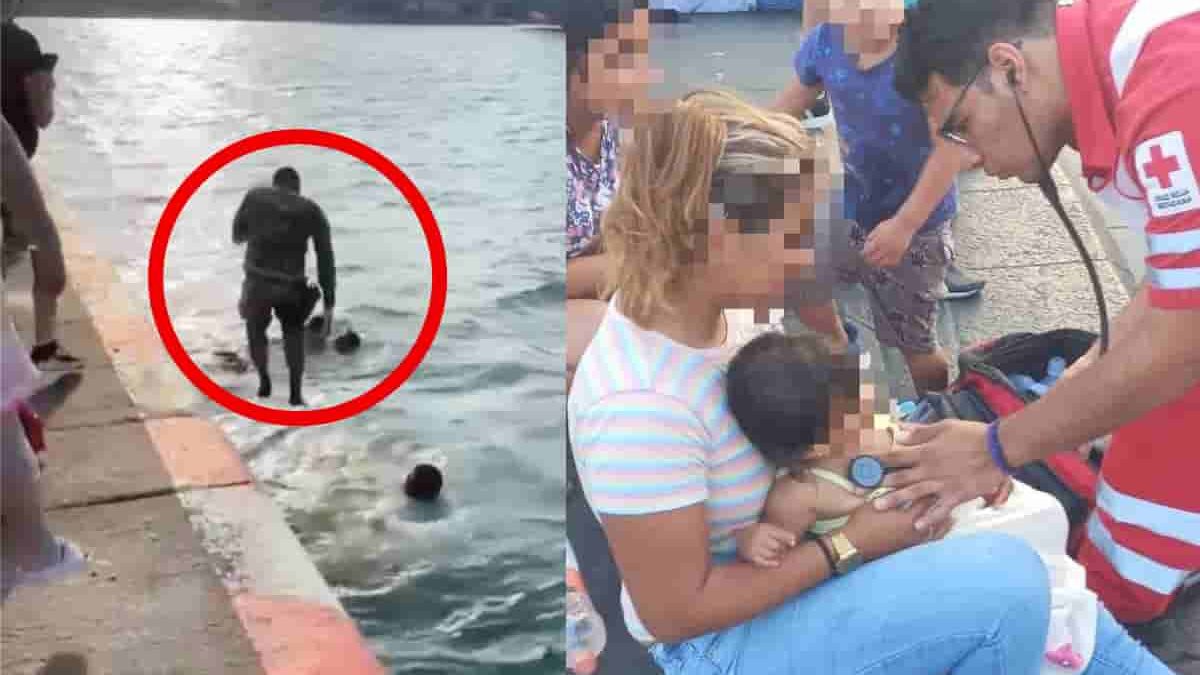 Video | Bebé cae con su carriola al mar en Veracruz, policías navales la rescatan